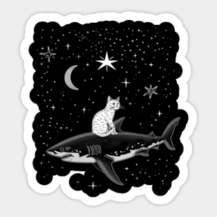 Meow's Shark Adventure cat riding shark Sticker